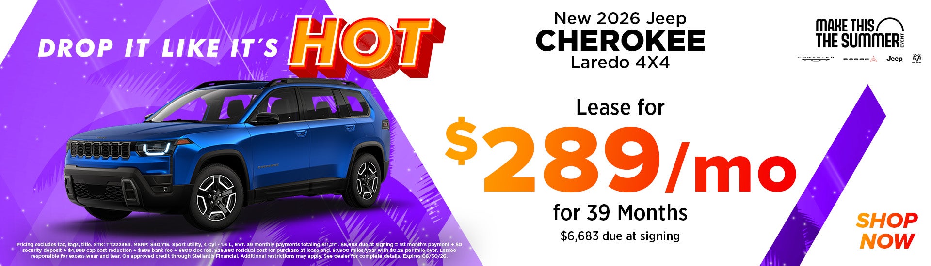 Lease for $289/mo. for 39 Months